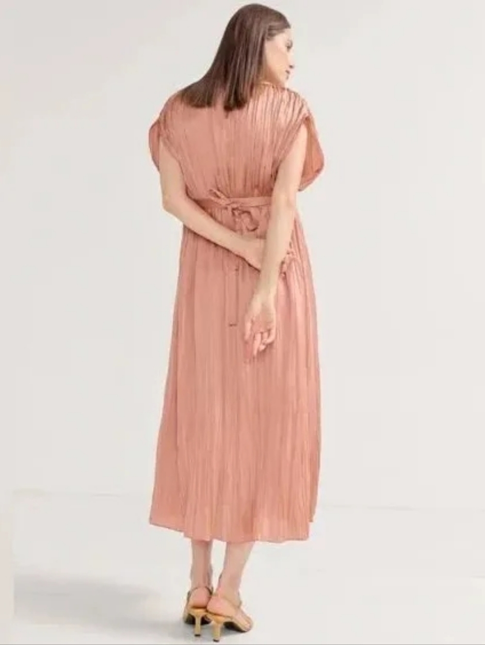 HATCH Maternity Dress Long Satin Pleated Rose Gold Size 1/S - Picture 3 of 12